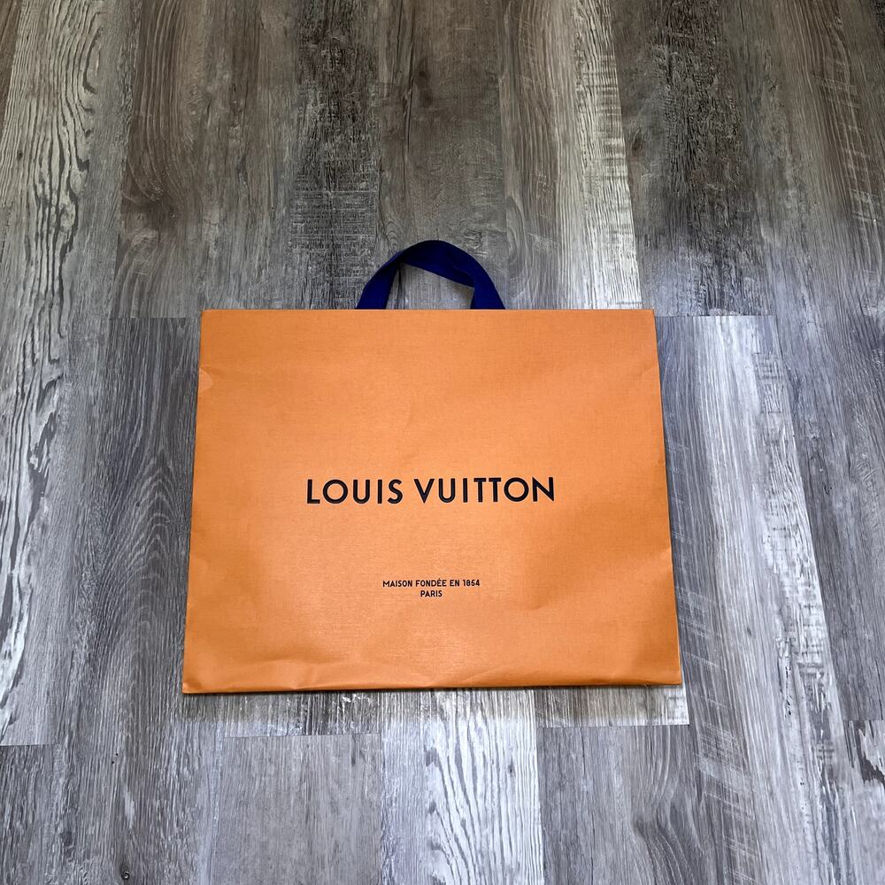 LOUIS VUITTON Large Orange Shopping Gift Bag Blue Handles Authentic
